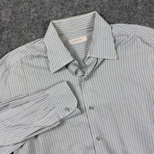 Ermenegildo Zegna Shirt XL Blue Gray Striped L/S‎ Business Made In Italy Men's